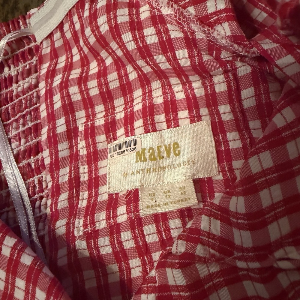 Anthropologie Maeve Bare Red Gingham Off Shoulder Frill Ruffled Mini Dress US 8 - Picture 6 of 11
